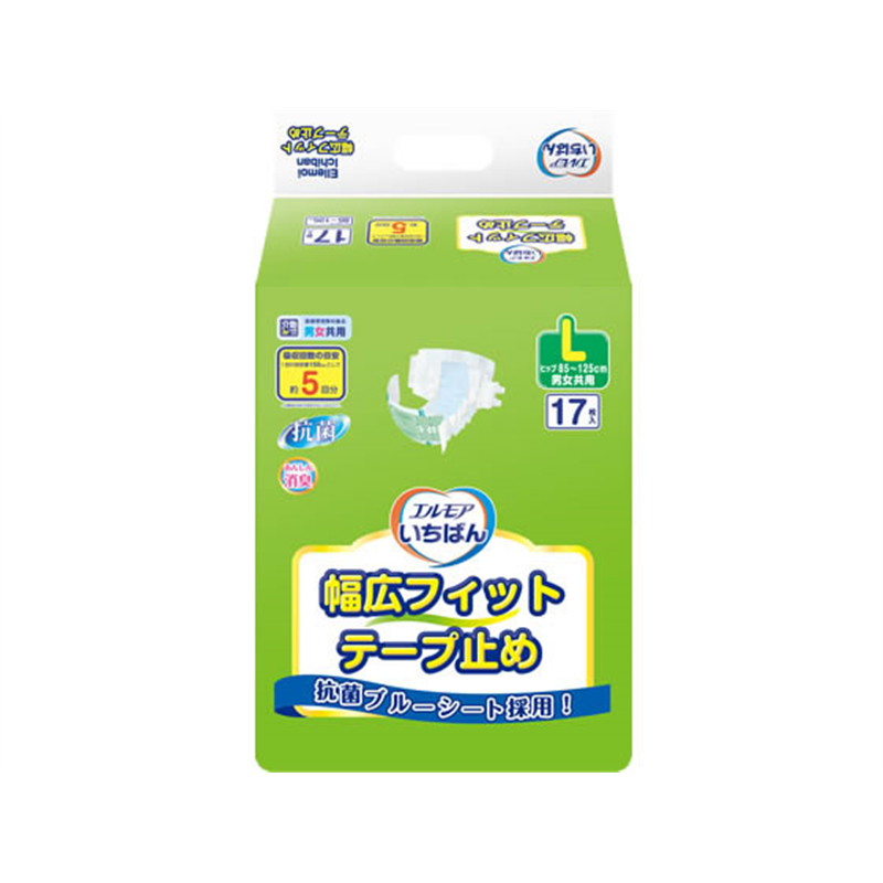 カミ商事 エルモアいちばん 幅広フィット テープ止め L 17枚 1パック(ご注文単位1パック)【直送品】