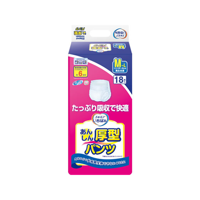 カミ商事 エルモアいちばん あんしん厚型パンツ M~L 18枚 1パック(ご注文単位1パック)【直送品】