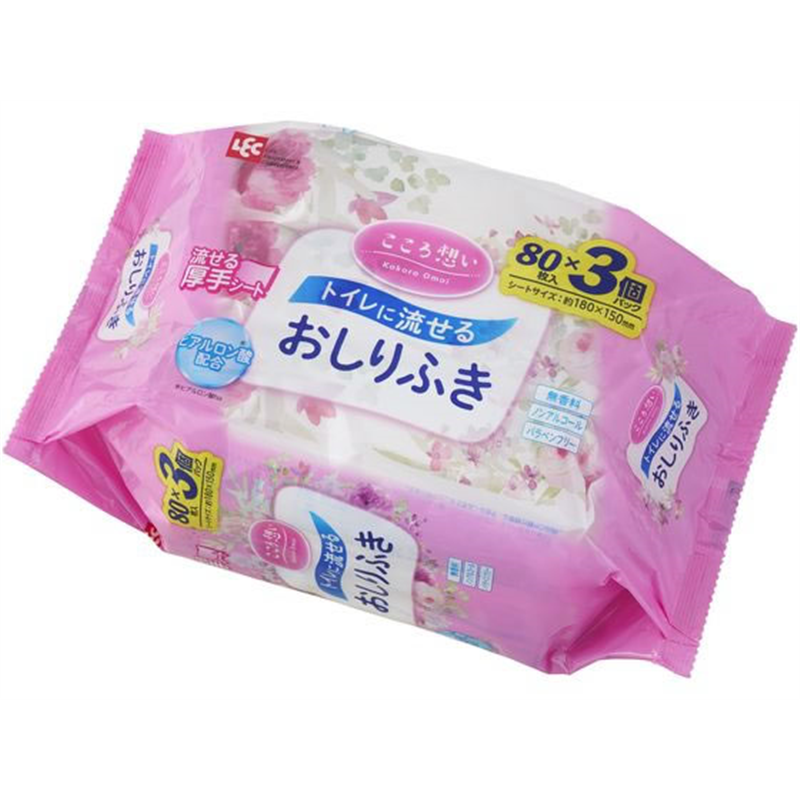 レック こころ想い 流せるおしりふき 80枚×3P 1パック(ご注文単位1パック)【直送品】
