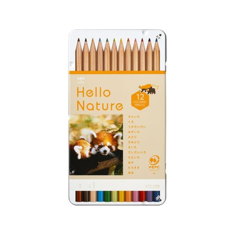 トンボ鉛筆 ハローネイチャー 缶入色鉛筆 12色 レッサーパンダ 1セット（ご注文単位1セット）【直送品】