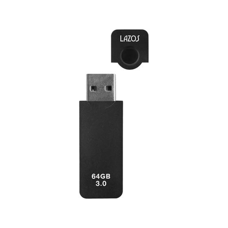 LAZOS USBフラッシュメモリ 64GB キャップ式 L-US64-CPB 1個（ご注文単位1個）【直送品】