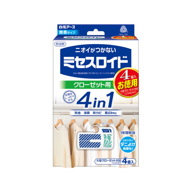 白元アース ニオイがつかないミセスロイド クローゼット用 1年 4個 1箱（ご注文単位1箱）【直送品】