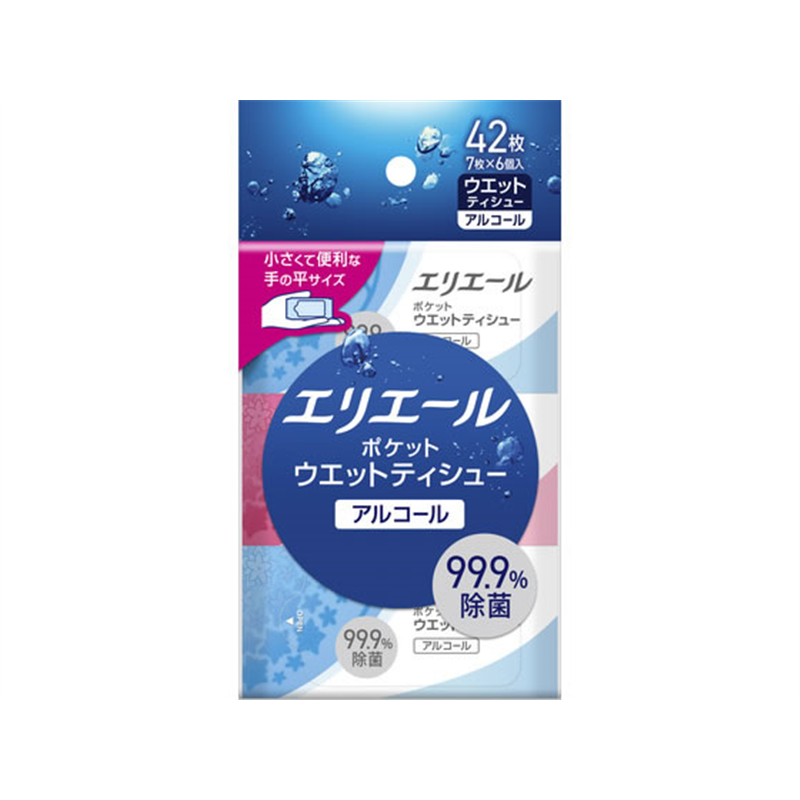 大王製紙 エリエール ポケットウェットティシュー 除菌 アルコール 7枚×6個 1パック（ご注文単位1パック）【直送品】