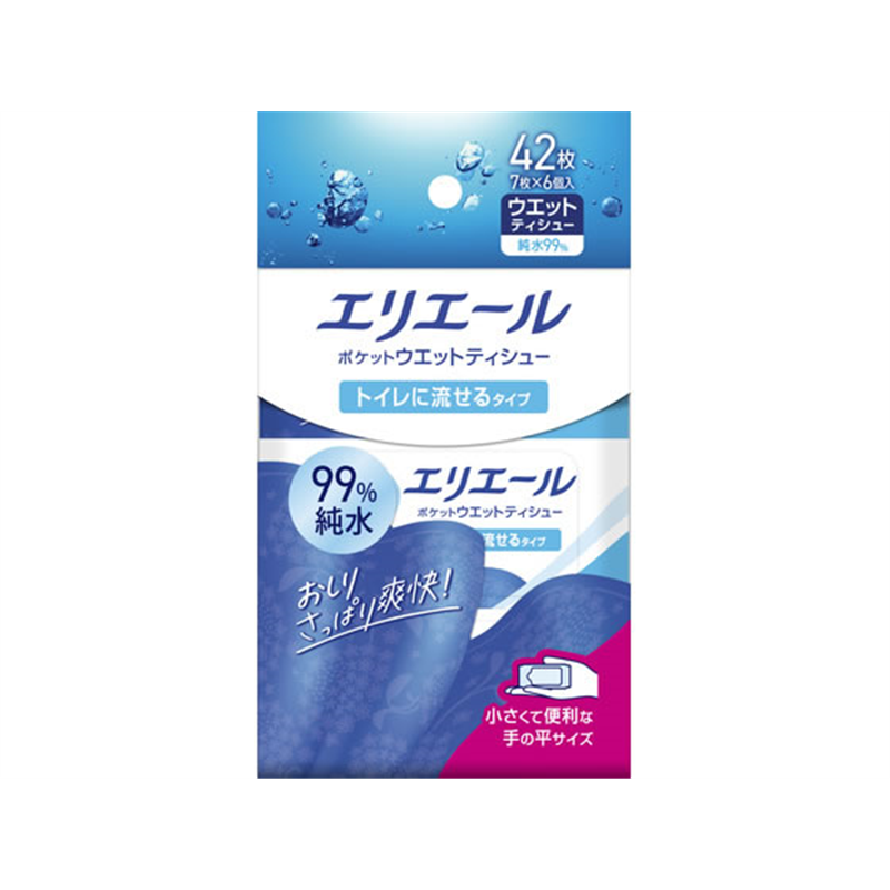 大王製紙 エリエール ポケットウェットティシュー トイレに流せる 7枚×6個 1パック（ご注文単位1パック）【直送品】