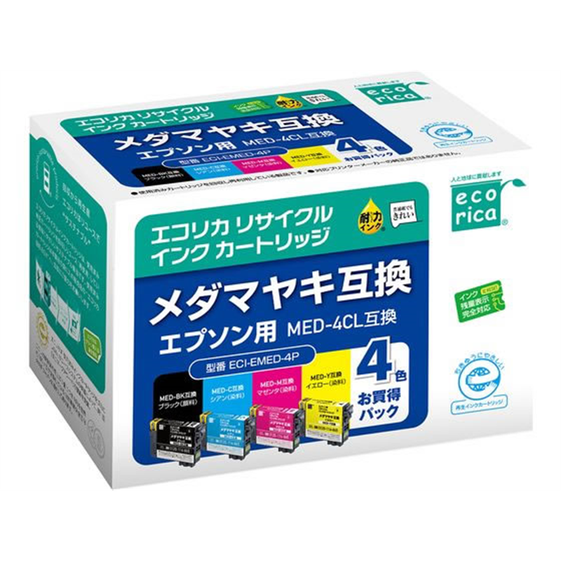 エコリカ ECI-EMED-4P リサイクルインク メダマヤキ 4色パック 1パック（ご注文単位1パック）【直送品】