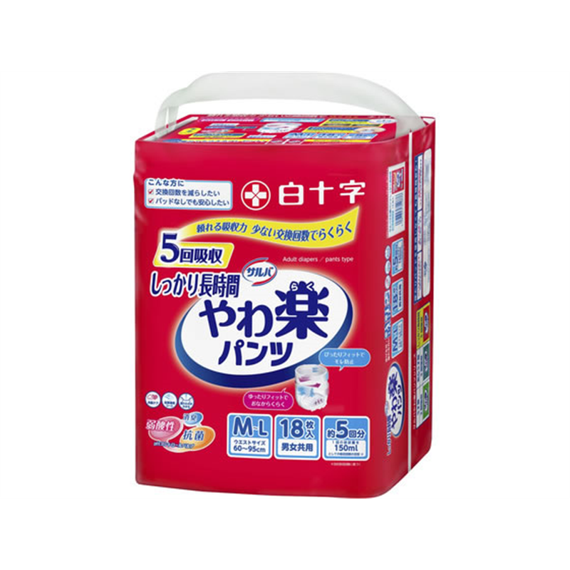 白十字 サルバ やわ楽パンツ しっかり長時間 男女共用 M-L 1パック（ご注文単位1パック）【直送品】