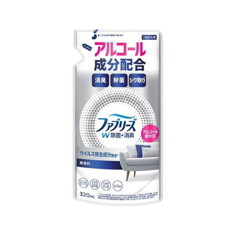 Ｐ＆Ｇ ファブリーズW除菌 無香料 アルコール成分入り 詰替 320mL 1個（ご注文単位1個）【直送品】