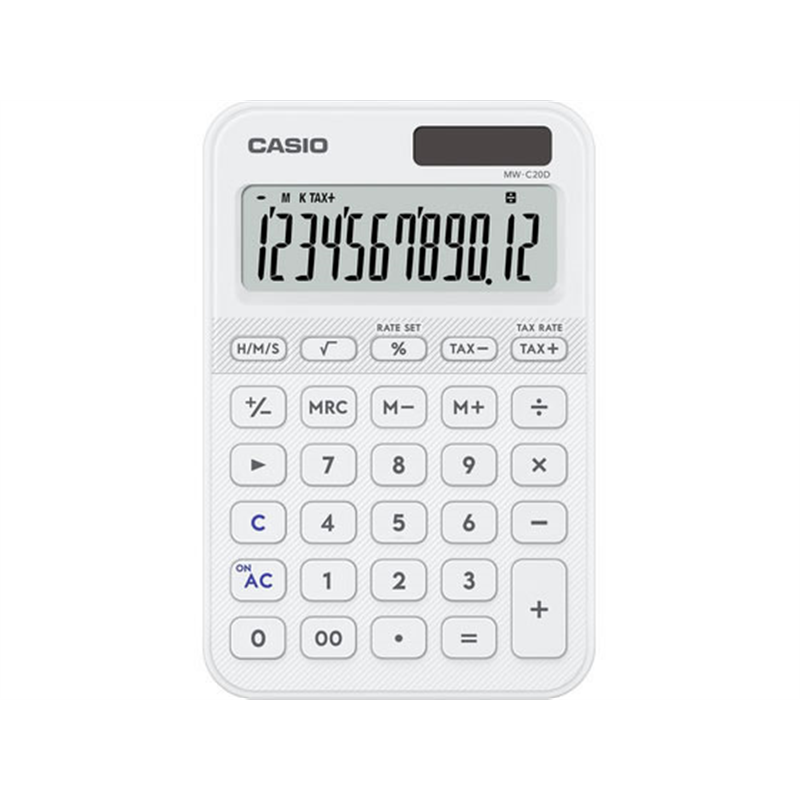 カシオ計算機 カラフル電卓 ミニジャストタイプ ホワイトMW-C20D-WE-N 1台（ご注文単位1台）【直送品】