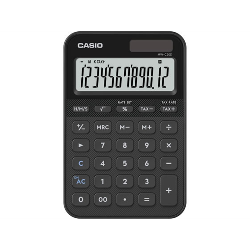 カシオ計算機 カラフル電卓 ミニジャストタイプ ブラックMW-C20D-BK-N 1台（ご注文単位1台）【直送品】