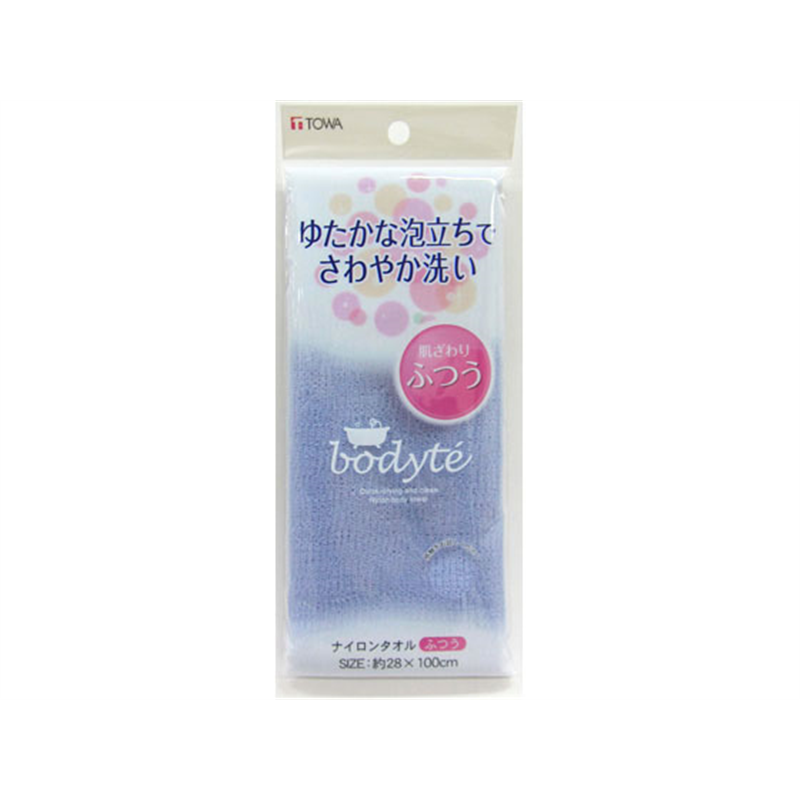 東和産業 BO ナイロンタオル ふつう 28×100cm ブルー 1枚（ご注文単位1枚）【直送品】
