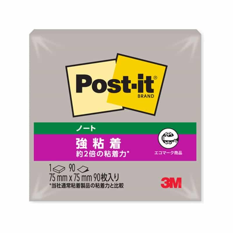 3M ポスト・イット ノート 強粘着 再生紙 75x75mm ペブルグレー 90枚654SS-GP 1冊（ご注文単位1冊）【直送品】