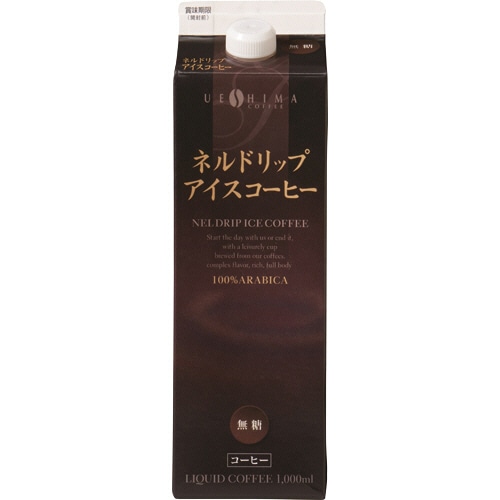 ウエシマコーヒー ネルドリップアイスコーヒー 無糖 1000ml 紙パック(口栓付) 6本/箱 ※軽（ご注文単位1箱）【直送品】