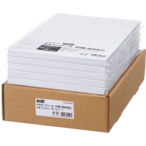 TANOSEE A4タックシール 業務用パック 10面 50.8×86.4mm 四辺余白 100枚 5冊/箱（ご注文単位1箱）【直送品】