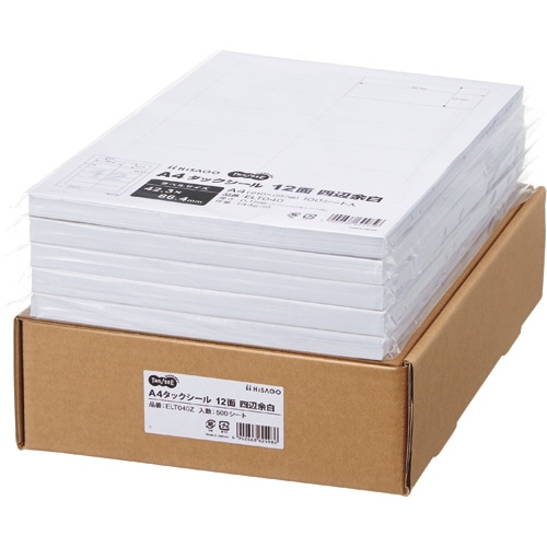 TANOSEE A4タックシール 業務用パック 12面 42.3×86.4mm 四辺余白 100枚 5冊/箱（ご注文単位1箱）【直送品】