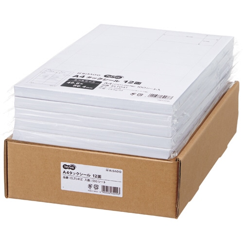 TANOSEE A4タックシール 業務用パック 12面 46.6×86.4mm 100枚 5冊/箱（ご注文単位1箱）【直送品】