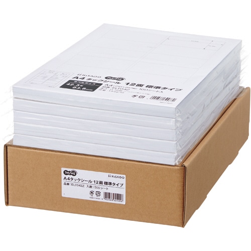 TANOSEE A4タックシール 業務用パック 12面標準タイプ 42.3×83.8mm 100枚 5冊/箱（ご注文単位1箱）【直送品】