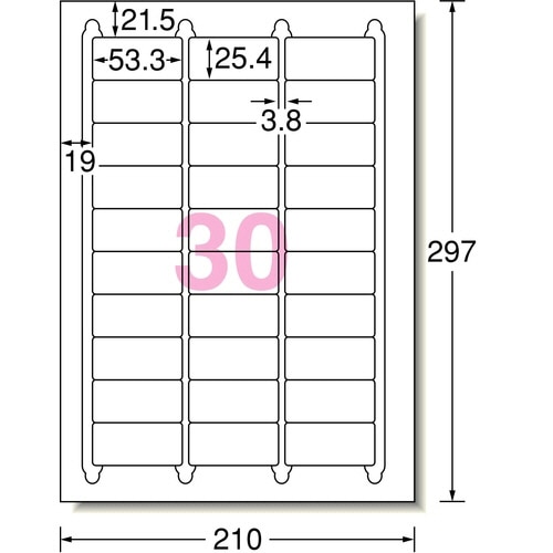 エーワン ラベルシール レーザープリンター対応 マット紙・ホワイト A4 30面 53.3×25.4mm 四辺余白付 角丸 31146 100枚/冊(ご注文単位1冊)【直送品】