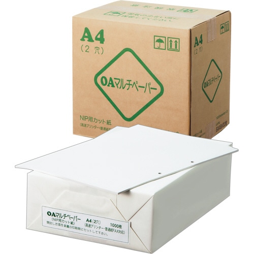 日本製紙 OAマルチカットペーパー A4 長辺 2穴 OAマルチ A4 2H 1000枚 3冊/箱(ご注文単位1箱)【直送品】