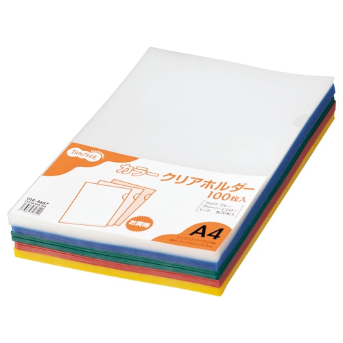 TANOSEE カラークリアホルダー(アソートタイプ) A4 5色 各色100枚 1箱(ご注文単位1箱)【直送品】