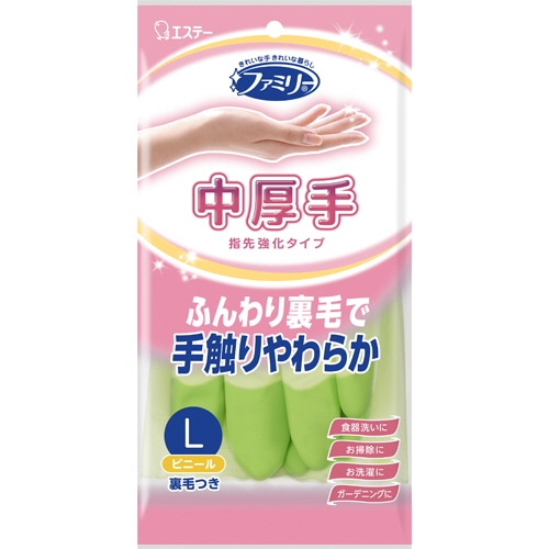 エステー ファミリー ビニール中厚手 指先強化 L グリーン 1双(ご注文単位1双)【直送品】