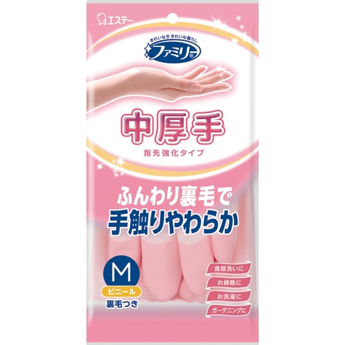 エステー ファミリー ビニール中厚手 指先強化 M ピンク 1双(ご注文単位1双)【直送品】