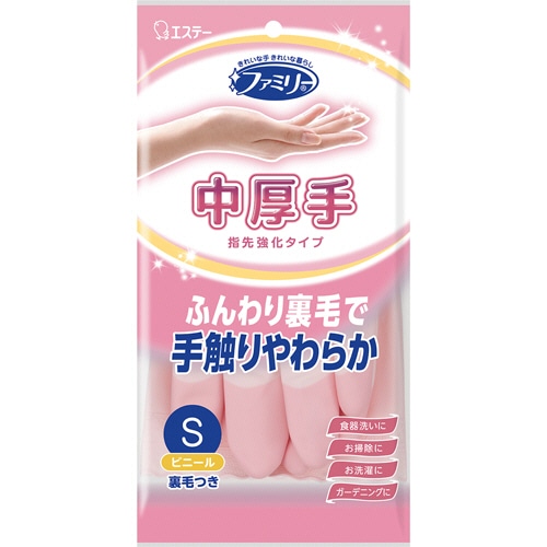 エステー ファミリー ビニール中厚手 指先強化 S ピンク 1双(ご注文単位1双)【直送品】