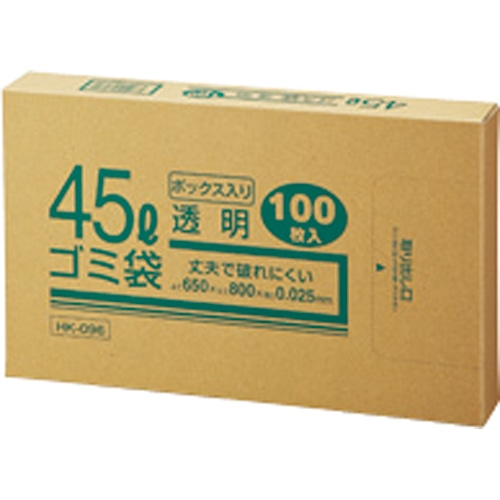 クラフトマン 業務用透明 メタロセン配合厚手ゴミ袋 45L BOXタイプ HK-096 100枚/箱（ご注文単位1箱）【直送品】