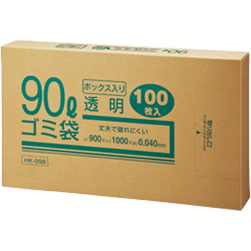 クラフトマン 業務用透明 メタロセン配合厚手ゴミ袋 90L BOXタイプ HK-098 100枚/箱（ご注文単位1箱）【直送品】