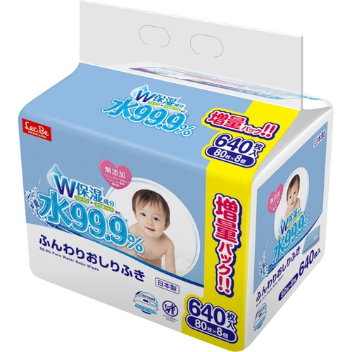 レック 水99.9％ふんわりおしりふきW E00868 80枚 8個/箱（ご注文単位1箱）【直送品】