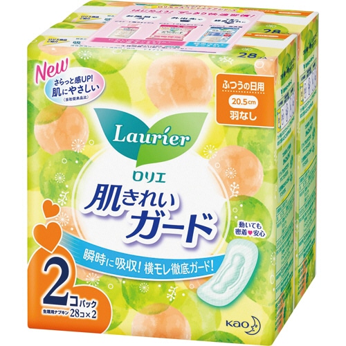 花王 ロリエ 肌きれいガード 昼用 羽なし 28個 2袋/箱(ご注文単位1箱)【直送品】
