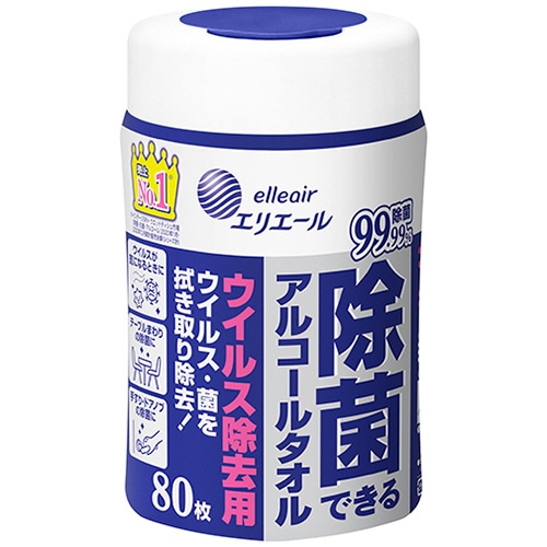 大王製紙 エリエール 除菌できるアルコールタオル ウイルス除去用 本体 80枚/個（ご注文単位1個）【直送品】