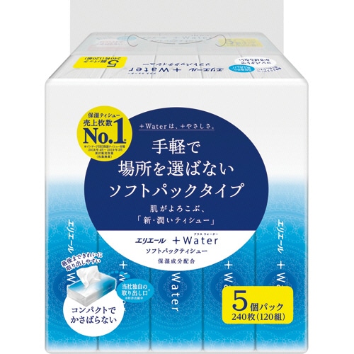 大王製紙 エリエール+Water ソフトパックティシュー 120組 90個/箱(ご注文単位1箱)【直送品】