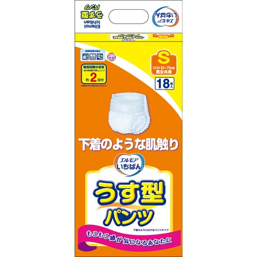 カミ商事 エルモア いちばん うす型パンツ S 18枚 4袋/箱（ご注文単位1箱）【直送品】