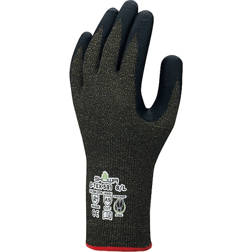 ショーワグローブ 耐切創背抜き手袋 S-TEX 581 M ブラック S-TEX581-M 1双(ご注文単位1双)【直送品】