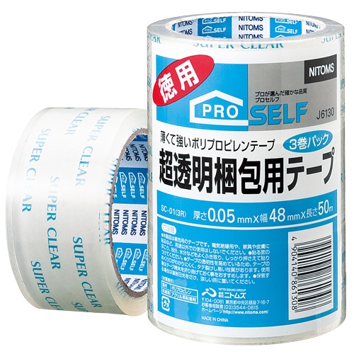 ニトムズ 超透明梱包用テープ SC-01N 48mm×50m J6130 3巻/袋(ご注文単位1袋)【直送品】