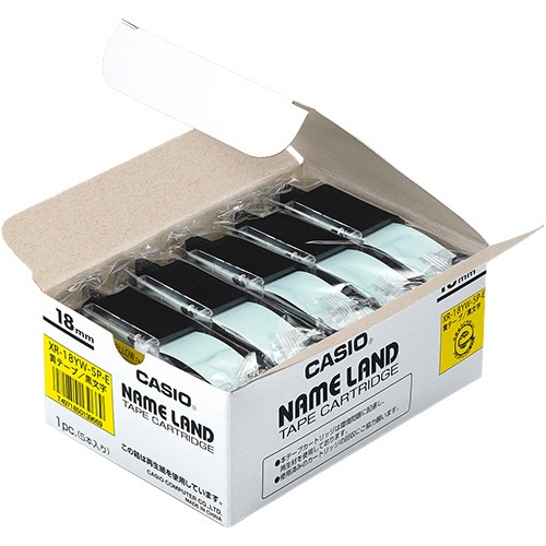 カシオ NAME LAND スタンダードテープ 18mm×8m 黄/黒文字 XR-18YW-5P-E 10個/箱（ご注文単位1箱）【直送品】