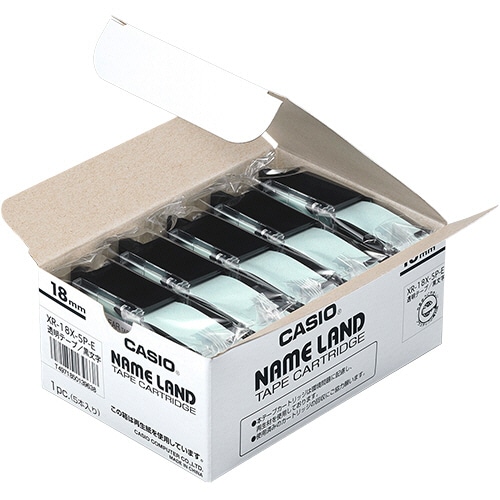 カシオ NAME LAND スタンダードテープ 18mm×8m 透明/黒文字 XR-18X-5P-E 5個/袋（ご注文単位1袋）【直送品】