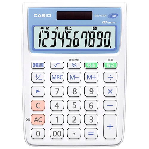 カシオ 抗菌電卓 10桁 ミニジャストタイプ MW-102CL-N 1台（ご注文単位1台）【直送品】