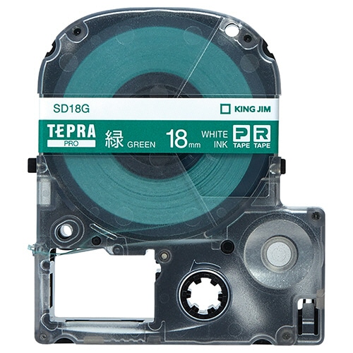 キングジム テプラ PRO テープカートリッジ ビビッド 18mm 緑/白文字 SD18G 1個（ご注文単位1個）【直送品】
