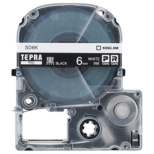 キングジム テプラ PRO テープカートリッジ ビビッド 6mm 黒/白文字 SD6K 1個（ご注文単位1個）【直送品】