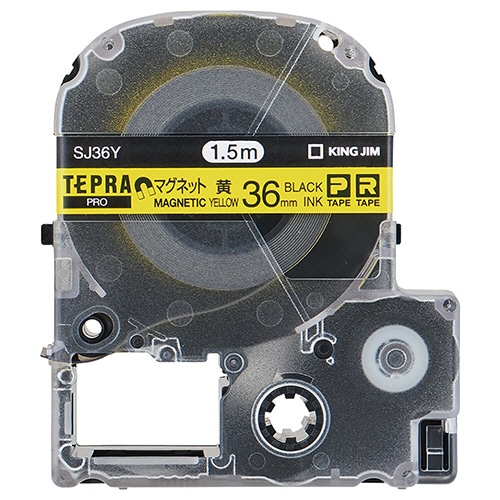 キングジム テプラ PRO テープカートリッジ マグネットテープ 36mm 黄/黒文字 SJ36Y 1個（ご注文単位1個）【直送品】