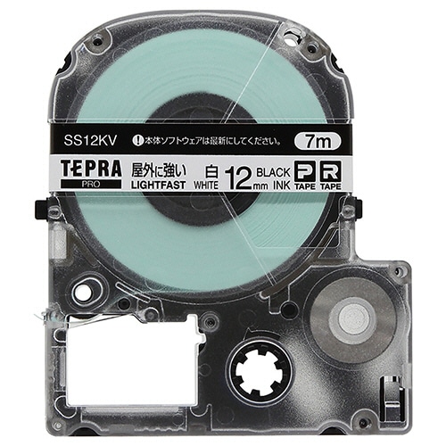 キングジム テプラ PRO テープカートリッジ 屋外に強いラベル 12mm 白/黒文字 SS12KV 1個（ご注文単位1個）【直送品】