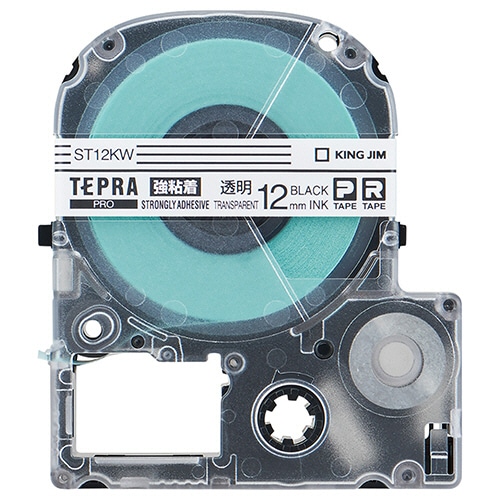 キングジム テプラ PRO テープカートリッジ 強粘着 12mm 透明/黒文字 ST12KW 1個（ご注文単位1個）【直送品】