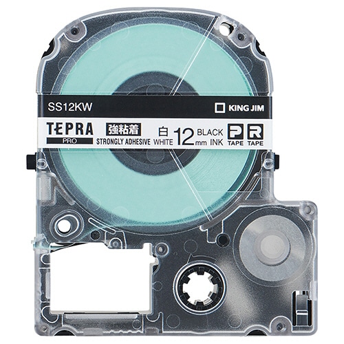キングジム テプラ PRO テープカートリッジ 強粘着 12mm 白/黒文字 SS12KW-5P 5個/袋（ご注文単位1袋）【直送品】