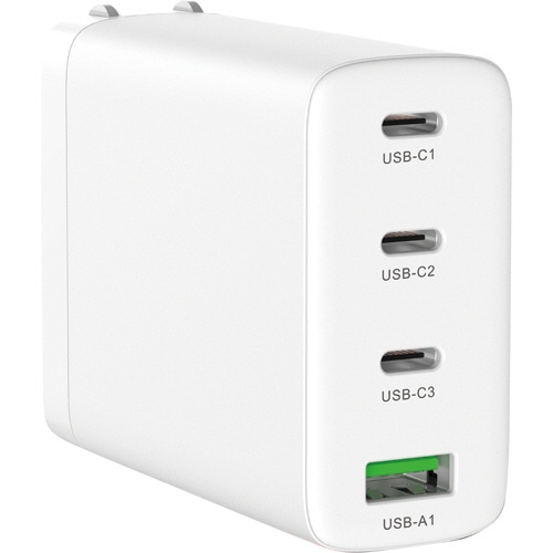 ハイディスク GaN採用ACチャージャー PD対応 Type-C/3ポート Type-A/1ポート ML-PDUS4PG100WH 1個（ご注文単位1個）【直送品】