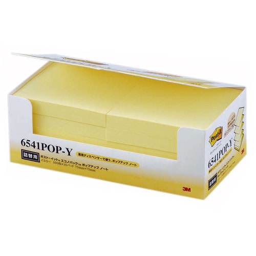 3M ポスト・イット エコノパック ポップアップノート 詰替用 75×75mm イエロー 6541POP-Y 10冊/袋(ご注文単位1袋)【直送品】