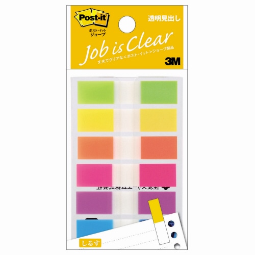3M ポスト・イット ジョーブ 透明見出し 44×10mm パステルカラー6色 683NEH 6冊/袋(ご注文単位1袋)【直送品】