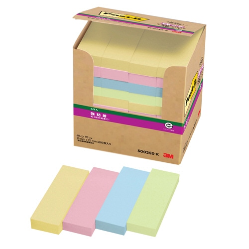 3M ポスト・イット パワーパック 強粘着ふせん 75×25mm 4色混色 パステルカラー 5002SS-K 40冊/袋(ご注文単位1袋)【直送品】