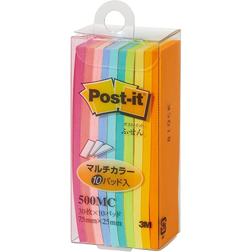 3M ポスト・イット ふせん マルチカラー 75×25mm 10色 500MC 10冊/袋(ご注文単位1袋)【直送品】
