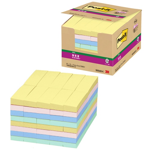 3M ポスト・イット 強粘着ふせん 業務用パック 75×25mm パステルカラー 4色 5004SS-K 80冊/袋(ご注文単位1袋)【直送品】